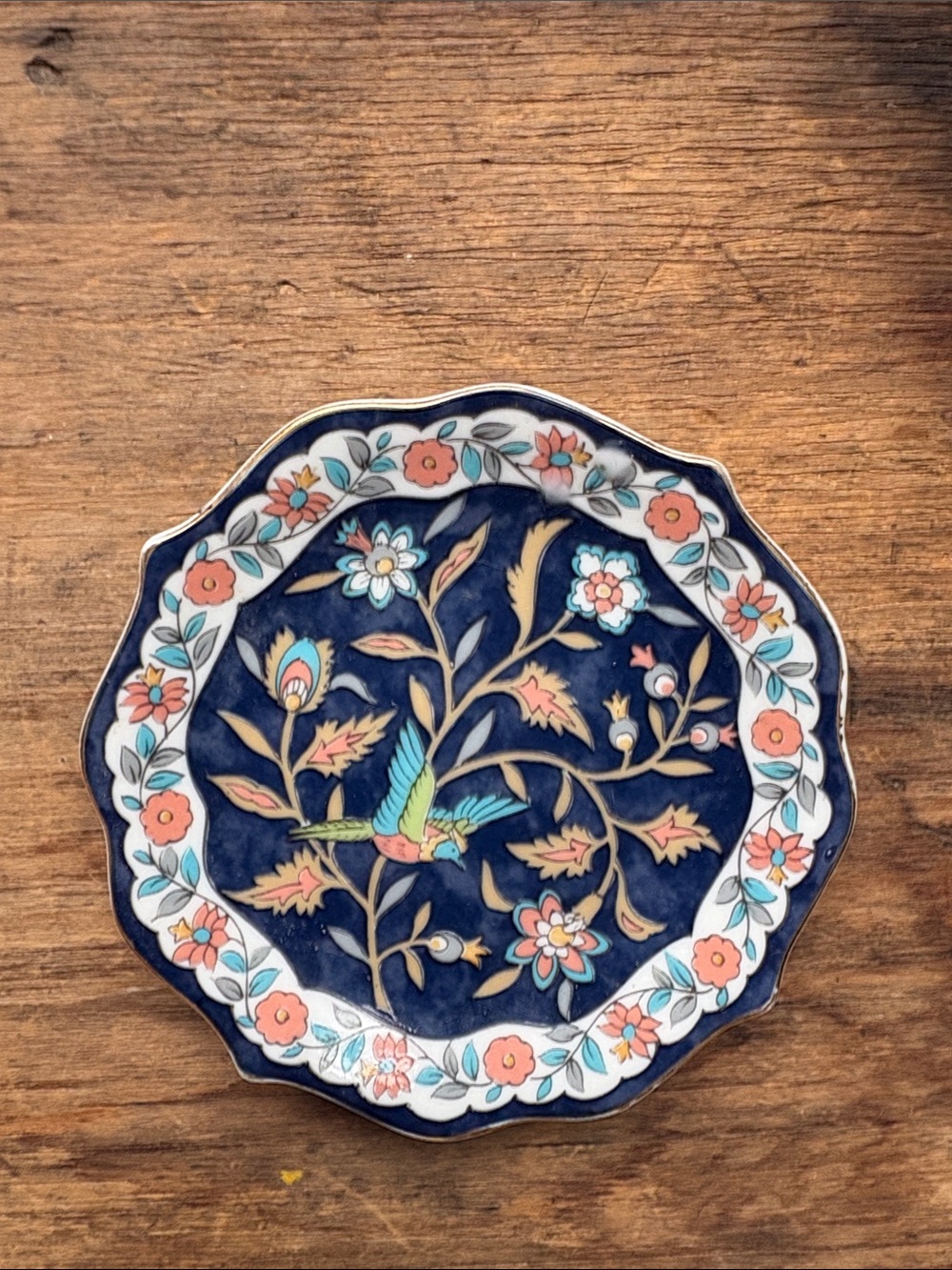 Small Blue Floral Bird Accent Plate